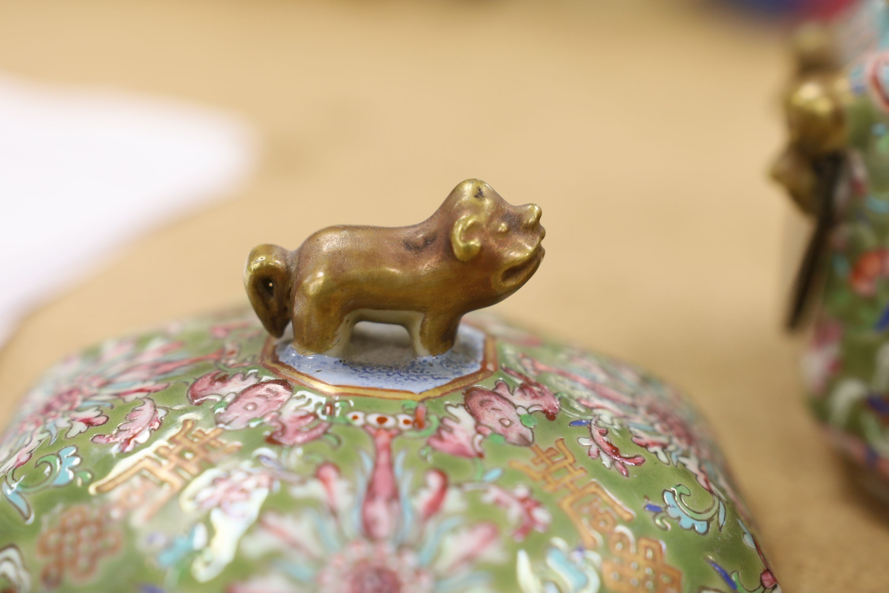 A Chinese sage green ground jar, cover and liner, mid 19th century, 13cm